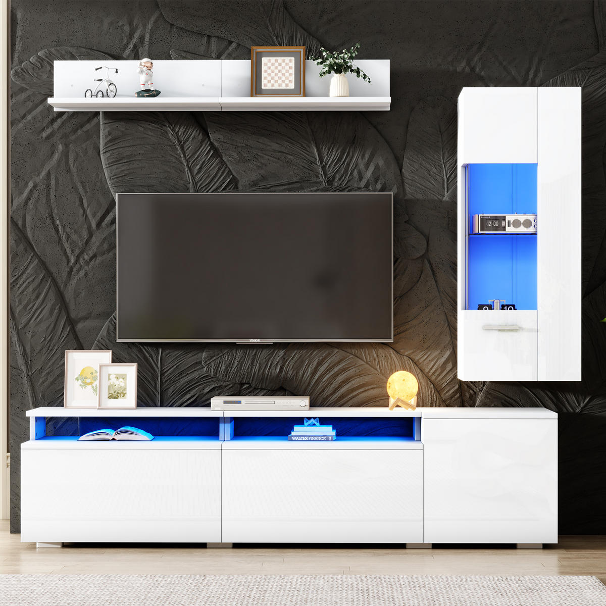 TV-ELEMENT 180/40/45 cm Weiß mit LED Beleuchtung (3 Stück) - Weiß, Holz (180/45/40cm) - Oxeza