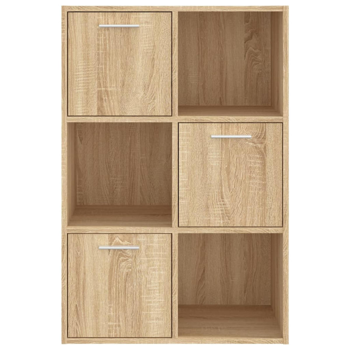 BÜCHERSCHRANK mit 3 Fächern, 3 Türen 60/29,5/90 cm aus Holzwerkstoff Sonoma-Eiche Dekor - Sonoma Eiche, Holz (60/90/29.5cm) - vidaXL