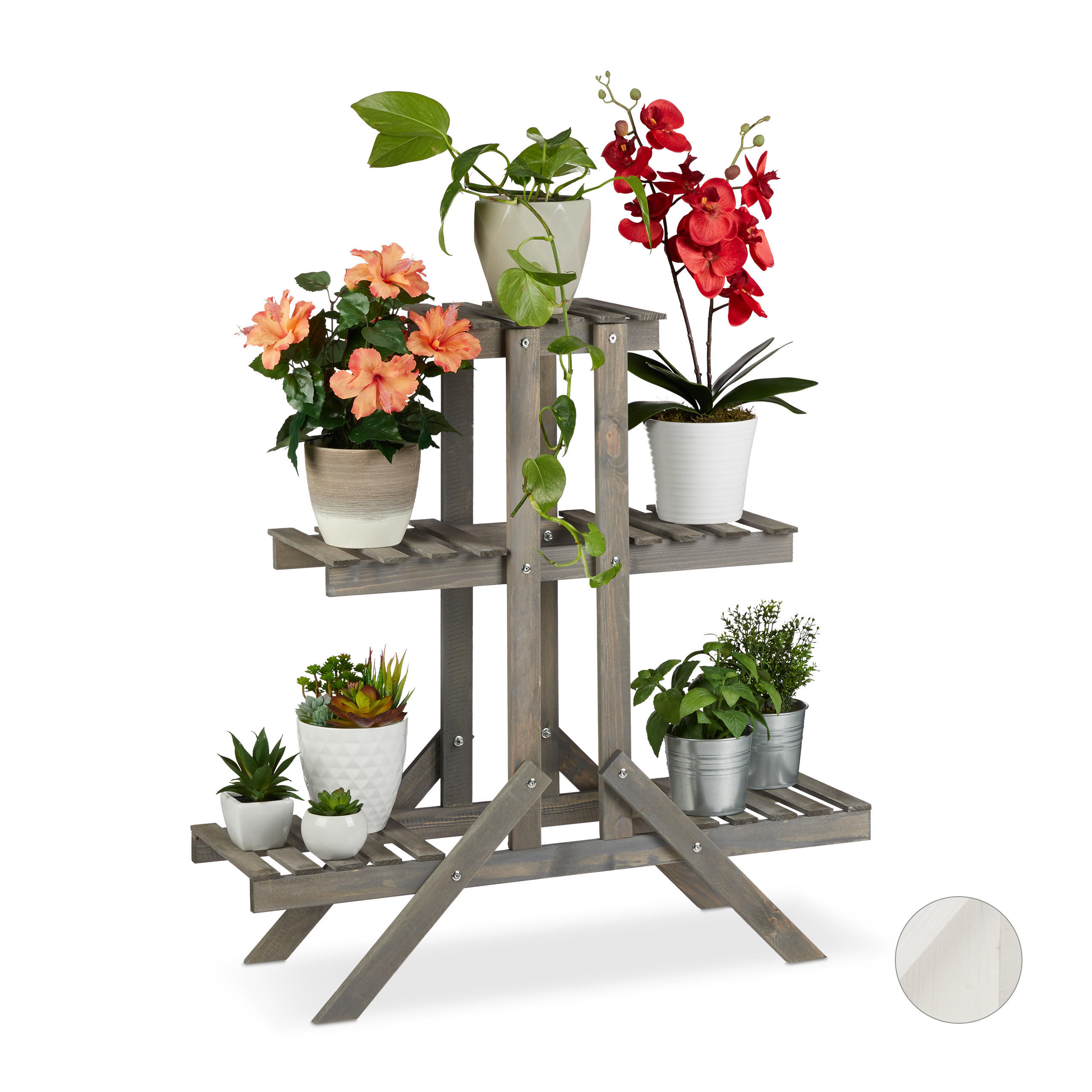 BLUMENTREPPE - Grau, Holz (83/83/28cm) - Relaxdays