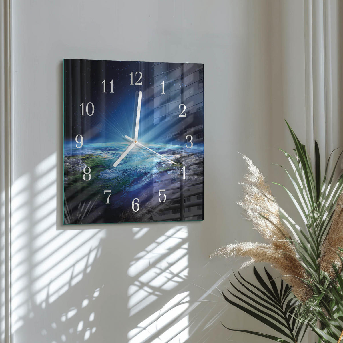 WANDUHR 30x30 cm - Das Universum der Erde - Blau, Glas (30/30/0.4cm) - TULUP