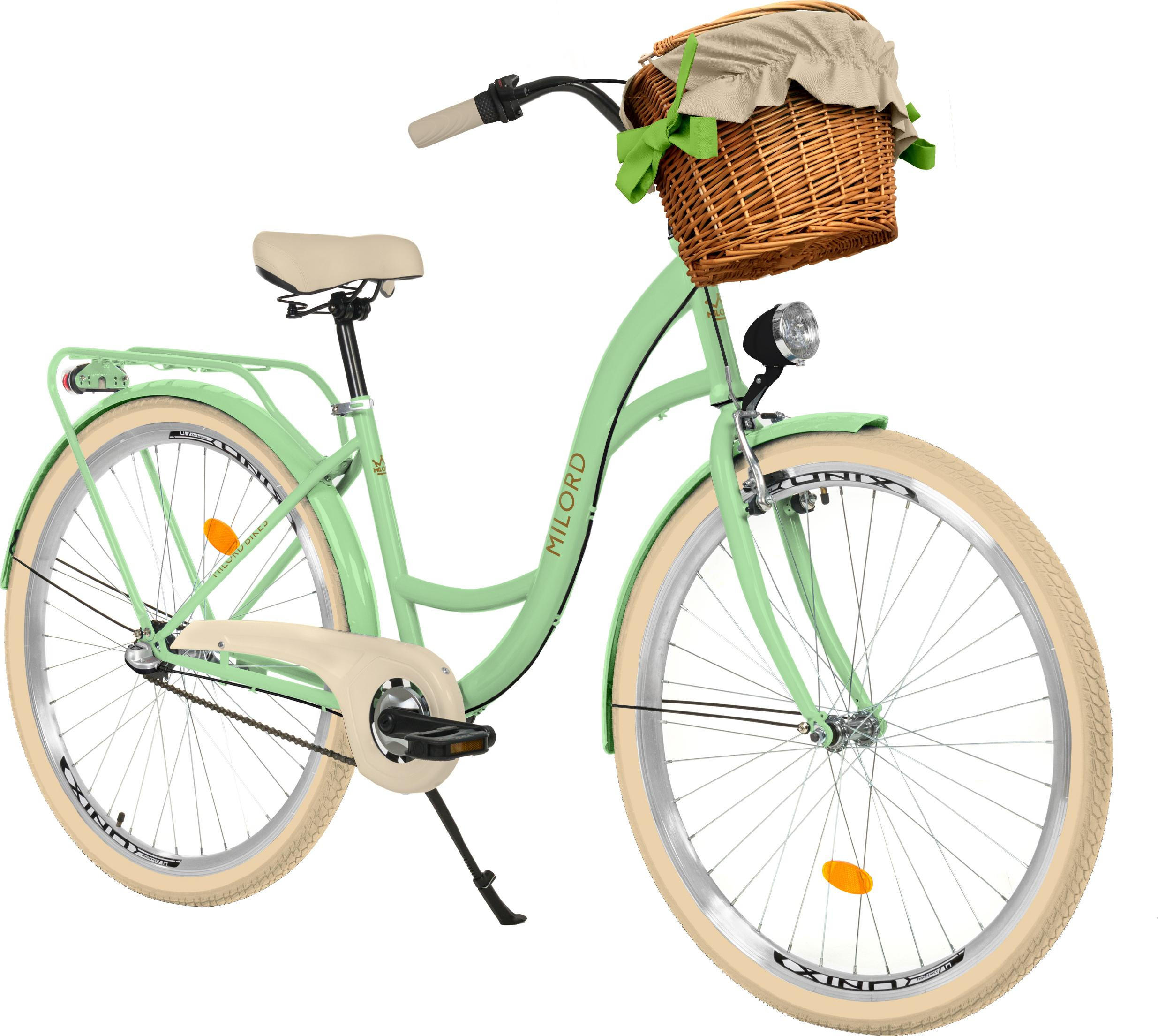 CITY-FAHRRAD Milord mit Weidenkorb, 26 Zoll, Mintze, 3-Gang - Grün, Metall (46cm) - Milordbikes