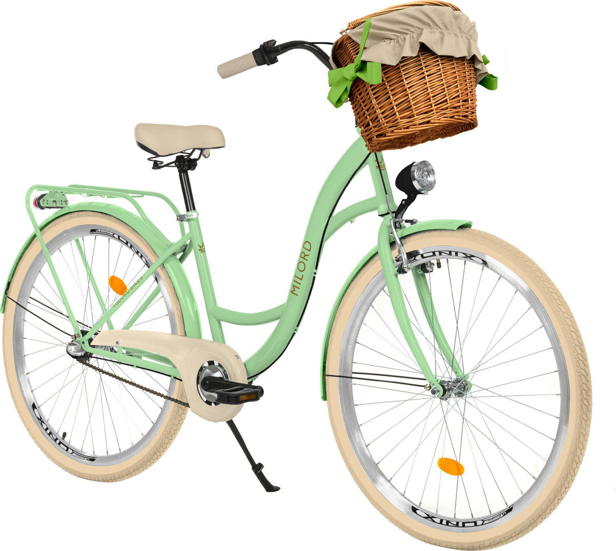 CITY-FAHRRAD Milord mit Weidenkorb, 26 Zoll, Mintze, 3-Gang - Grün, Metall (46cm) - Milordbikes