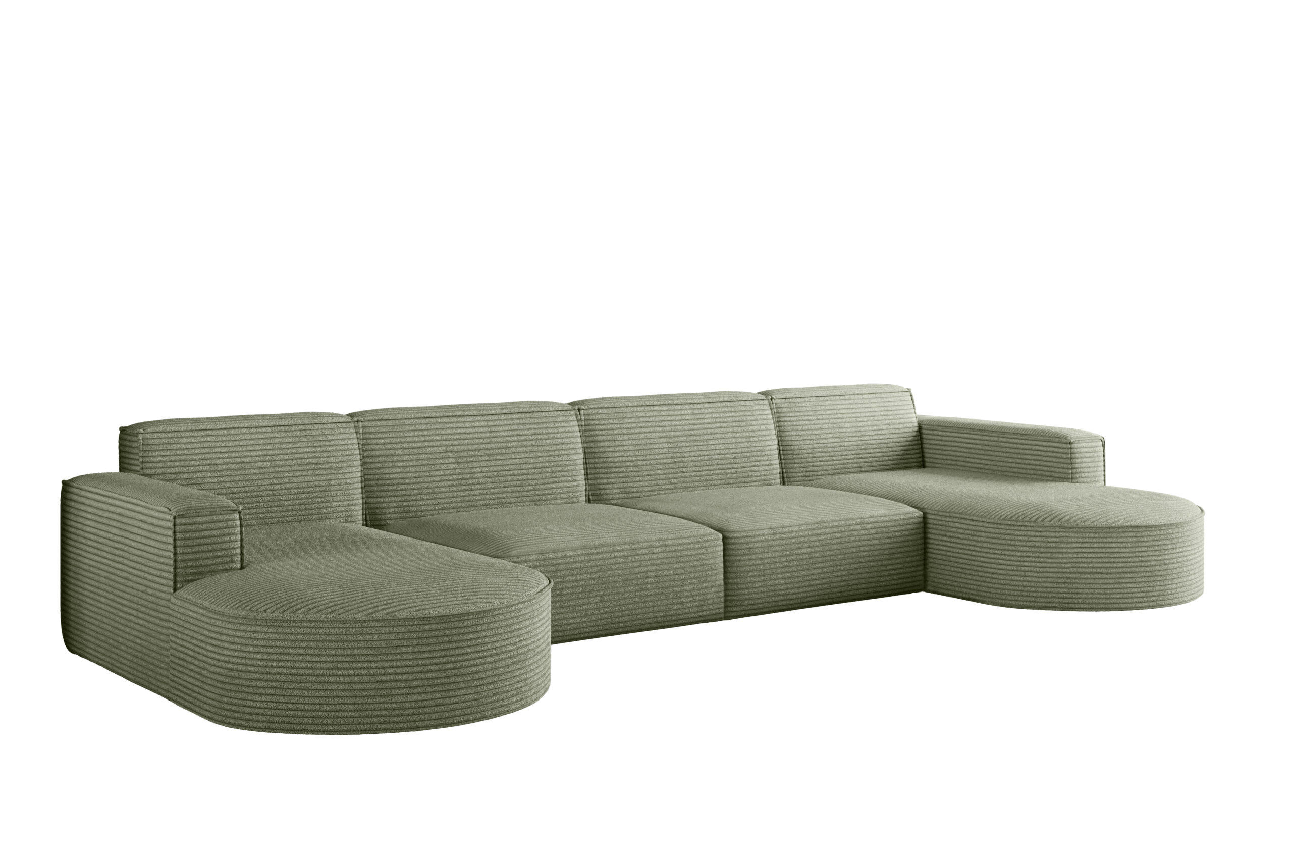 ECKSOFA U-Form XL Designer MODENA stoff Dicker Cord Poso Hellgrün - Hellgrün, Holz (165/382cm) - Kaiser Möbel