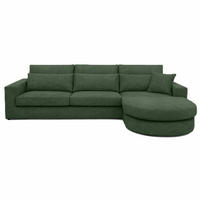 ECKSOFA Pablo ohne Schlaffunktion, mit abgerundeter Ottomane, rechts, Dunkelgrün, Velourstoff - Dunkelgrün, Textil (319/196cm) - Beautysofa