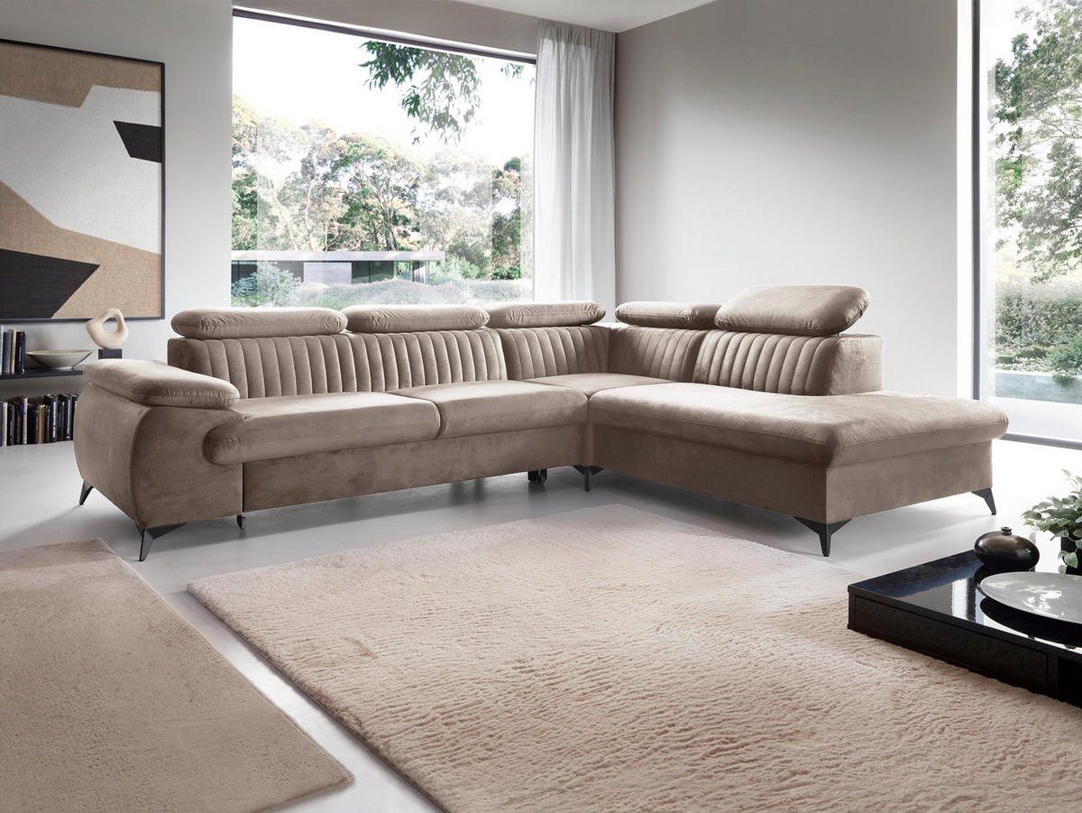 ECKSOFA 275 cm mit verstellbaren Kopfstützen Xanto L, Rechts, Hellbraun - Hellbraun, Holz (221/275cm) - Emporius