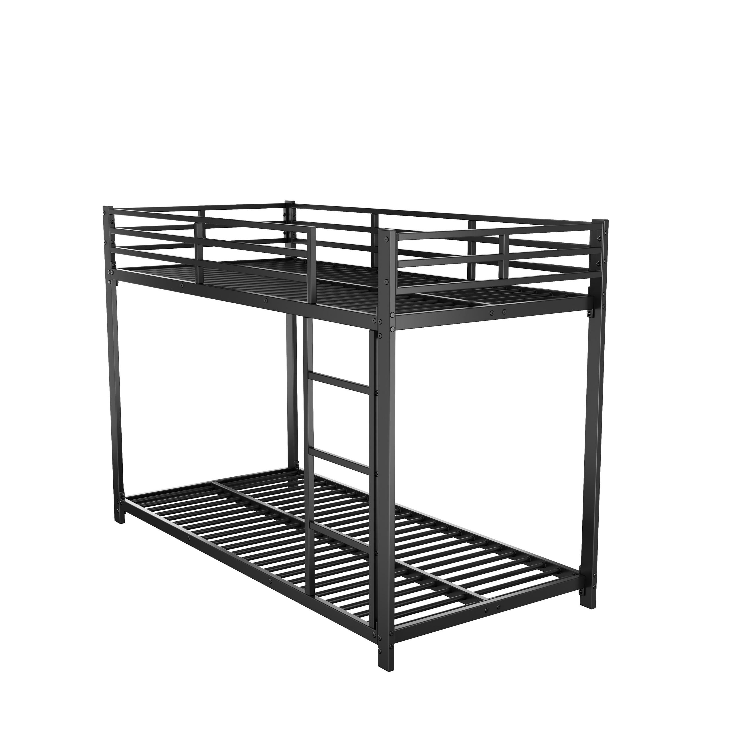 ETAGENBETT mit Lattenrost und Kopfteil Schwarz 94.5x203x140 cm Metall - Schwarz, Metall - SONNENH