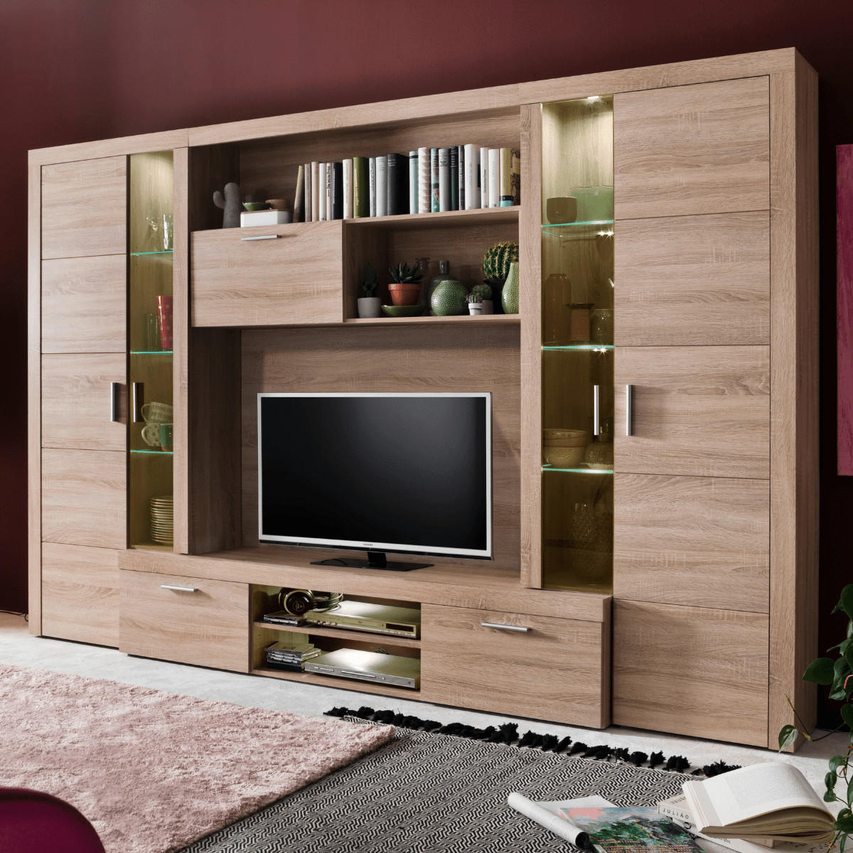 WOHNWAND Mondeo Eiche Sägerau Dekor - Eichefarben, Holzwerkstoff (291/197/41cm) - Trendteam