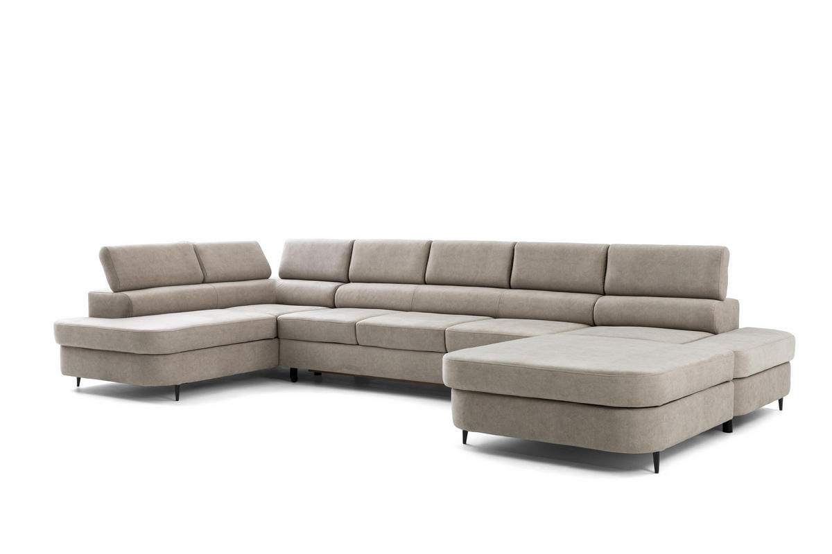 WOHNLANDSCHAFT PRIAM MAXI U – XXL Ecksofa U-form 400 cm inkl. Schlaffunktion, 2 Bettkästen & Kopfteilverstellung Beige - Beige, Holz/Textil (400/91/203cm) - Muffo