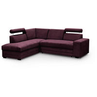 ECKSCHLAFSOFA Roma bordeaux links - Bordeaux/Schwarz, Textil (250/205cm) - Beautysofa