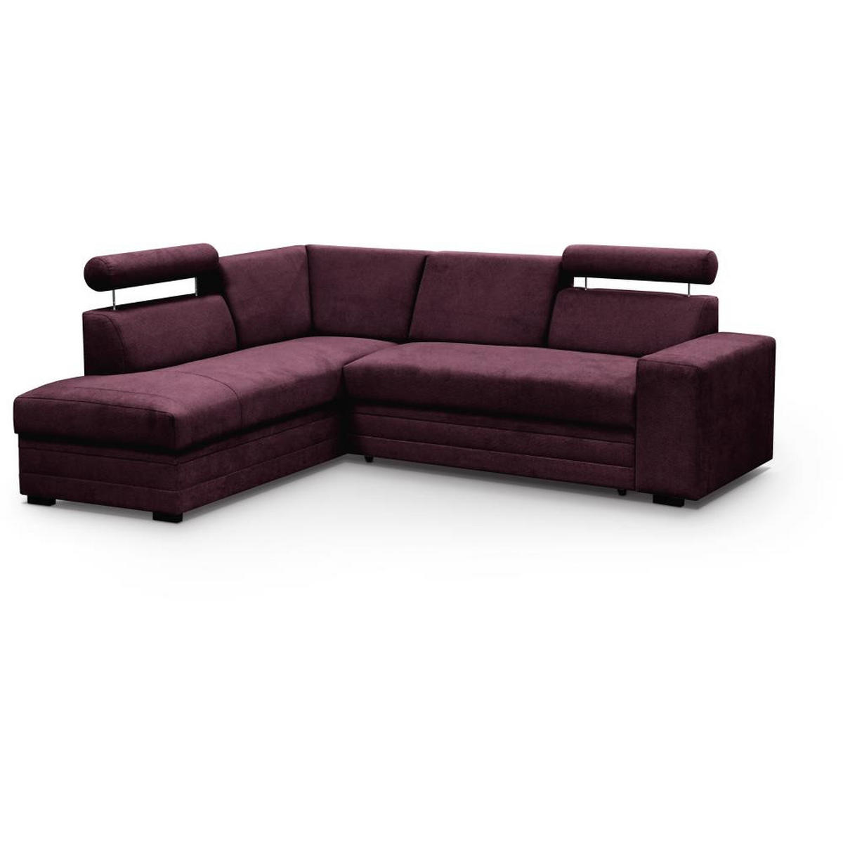 ECKSCHLAFSOFA Roma bordeaux links - Bordeaux/Schwarz, Textil (250/205cm) - Beautysofa