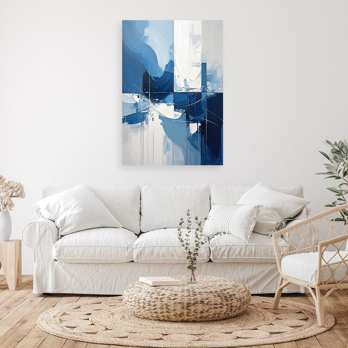 LEINWANDBILD, Blaue Abstraktion mit zarter Textur und hellem Licht - Blau, Textil (80/120cm) - Feeby