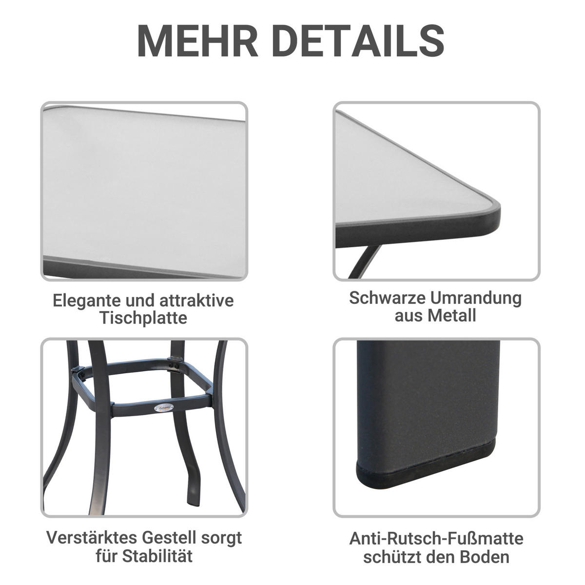 ZAHRADNÍ stůl 68,5/68,5/84 cm černý z kovu s tvrzenou skleněnou deskou - přírodní, kov (68.5/68.5/84cm) - OKWISH