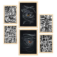 POSTER Set Mit 6 Rasende Striche In Liebhaber Abstrakt A3 & A4 Rahmen Aus Hellem Holz - Beige, Papier (29/3cm) - Nacnic