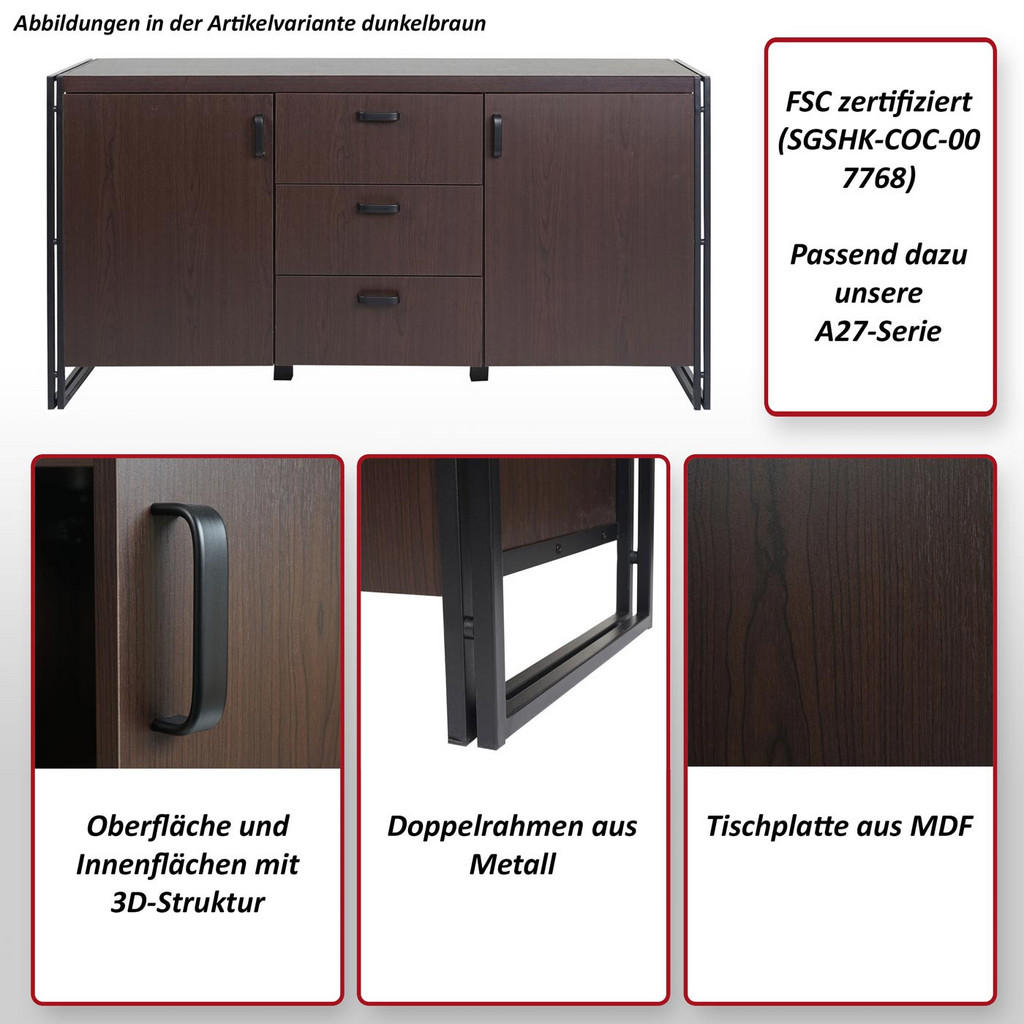 Thumbnail - MCW Sideboard, Wildeiche, Schwarz, Holzwerkstoff, Altholz, 160x80x40 cm, Wohnzimmer, Kommoden & Sideboards, Sideboards