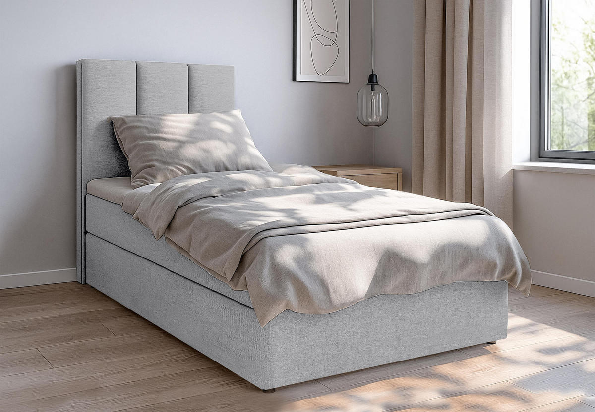 BOXBETT MEREA 80x200 cm mit Bettkasten und Matratze - Grau - Schwarz/Grau, Holz/Holzwerkstoff (80/200cm) - AX Living