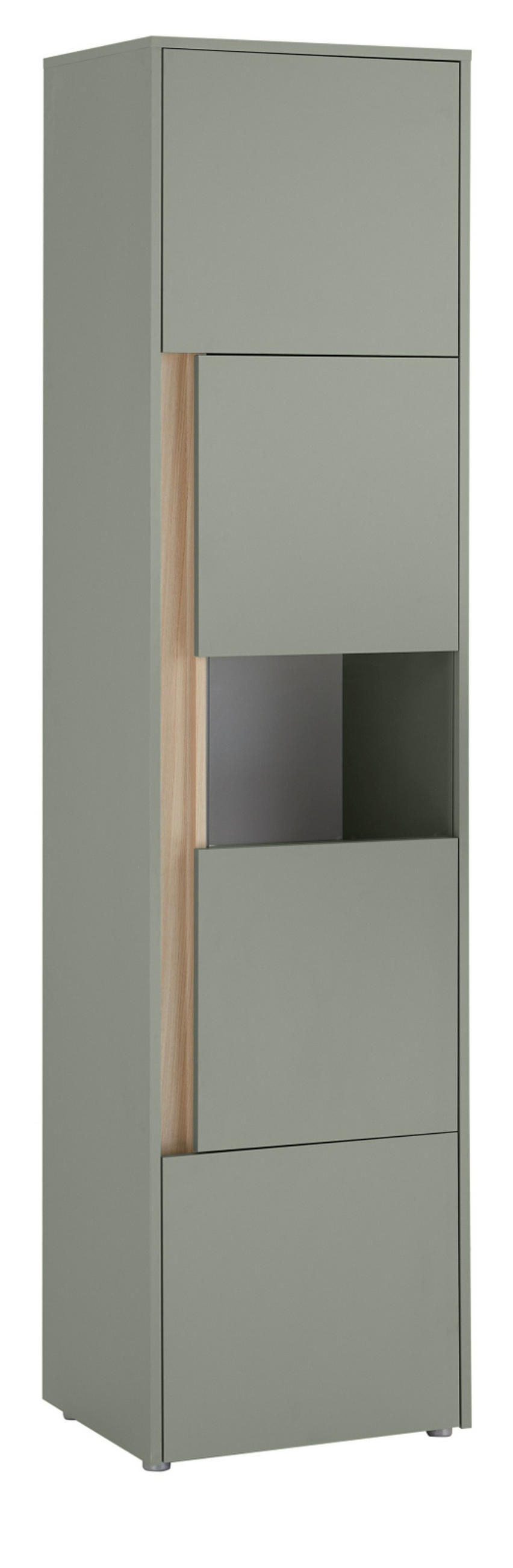 VITRINE Salbei grün, Barista Eiche 50 x 197 cm, Vitrinenschrank mit 5 Fächern - Salbeigrün/Eichefarben, Glas/Holzwerkstoff (50/197/40cm) - Furn.Design