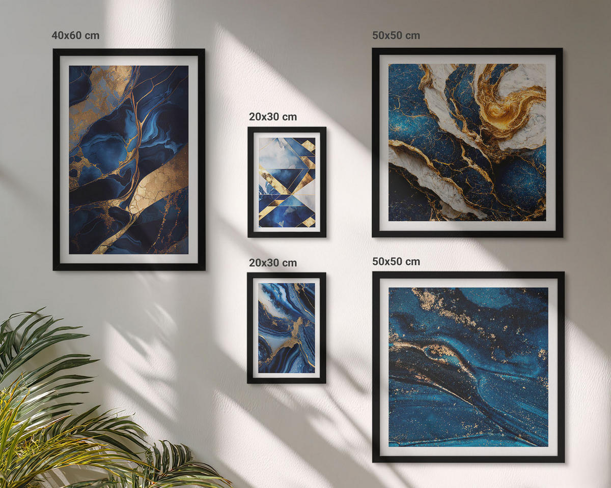 WANDBILDER 5er-Set - 50x50 cm & 20x30 cm & 40x60 cm Schwarzer Rahmen - Abstrakte, elegante Muster - Schwarz, Kunststoff (40/60cm) - ArtPrintCave