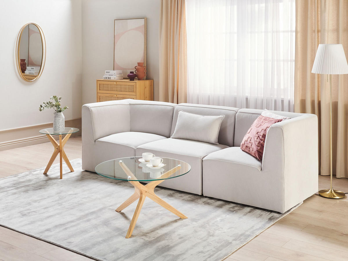 3-SITZER-SOFA Cord cremeweiß Lemvig - Weiß, Textil (250/78/83cm) - Beliani