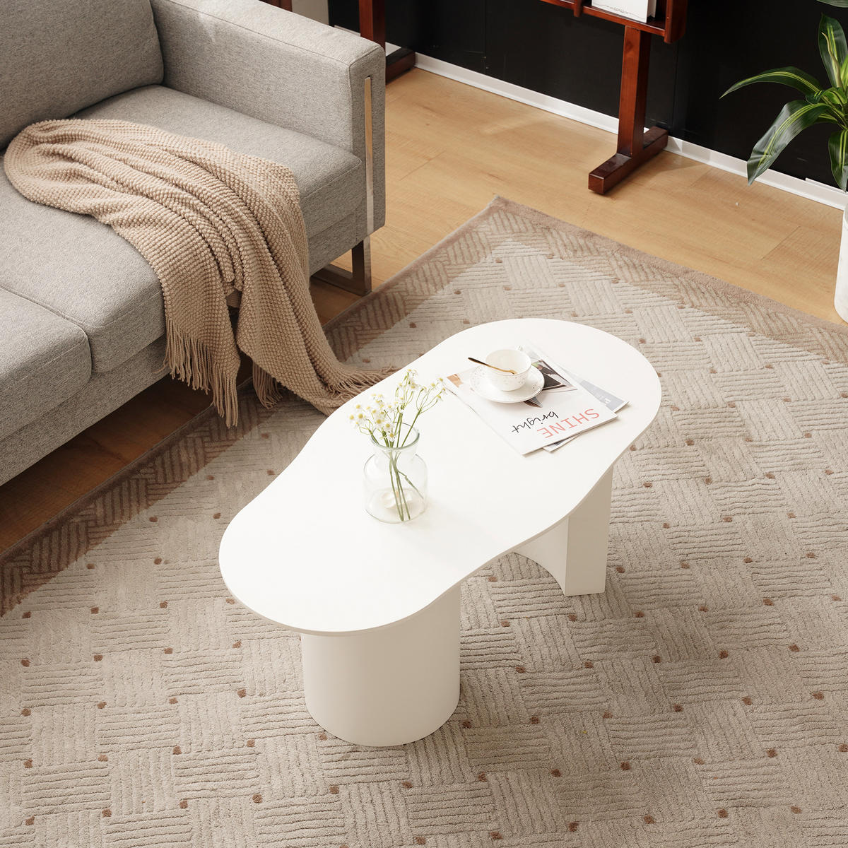 COUCHTISCH 100/50/40.5 cm weiß unregelmäßig mit seidig lackierter Oberfläche - Weiß, Holzwerkstoff (100/50/40.5cm) - OKWISH