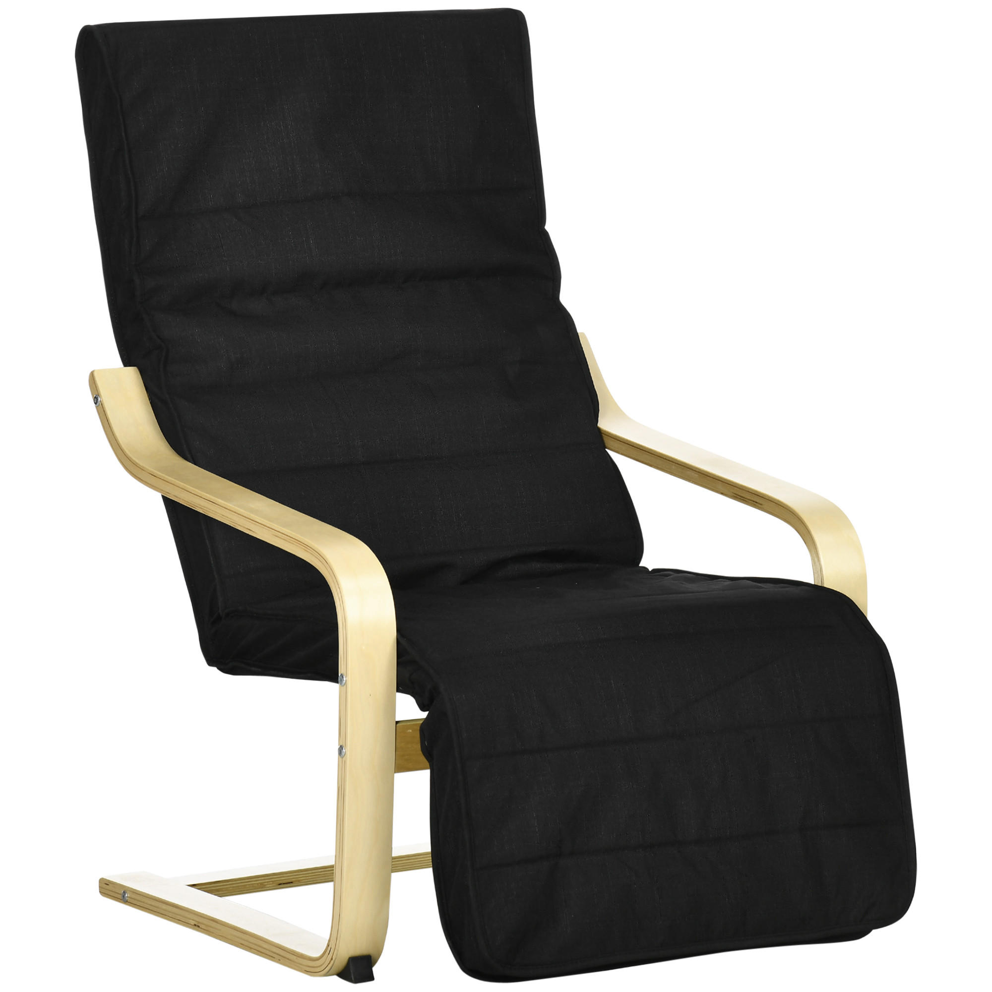 RELAXSESSEL Schwingstuhl, Ruhesessel, Relaxstuhl mit Verstellbarem Fußteil - Schwarz, Holz (94/100/66.5cm) - HOMCOM