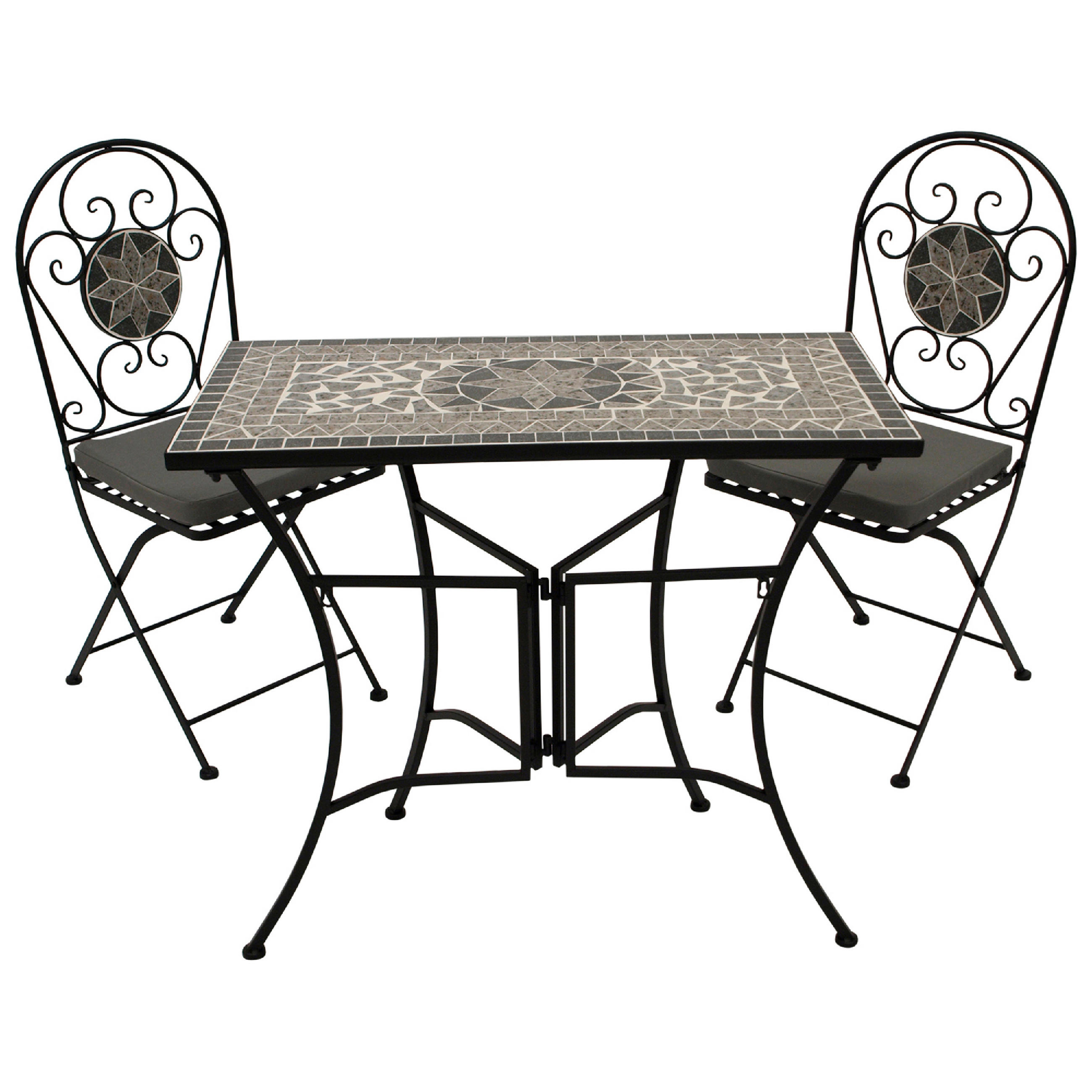 BISTROSET Derby - GartensitzGARTEN-GARNITUR 3-teilig (2x Klappstuhl, 1x Wandtisch 90x45cm rechteckig) - Grau, Metall - TPFGarden