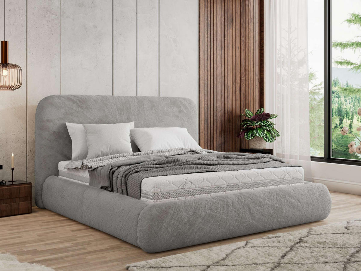 POLSTERBETT BENEA CLASSIC 160/200 - Hellgrau Plüsch - Pocket-Matratze - Hellgrau, Textil (160/200cm) - MKS