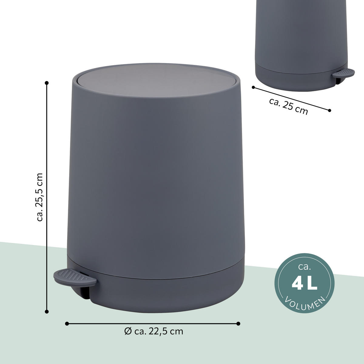 KOSMETIKEIMER TESERO, Kunststoff, grau - Grau, Kunststoff (22.5/25.5/25cm) - eluno