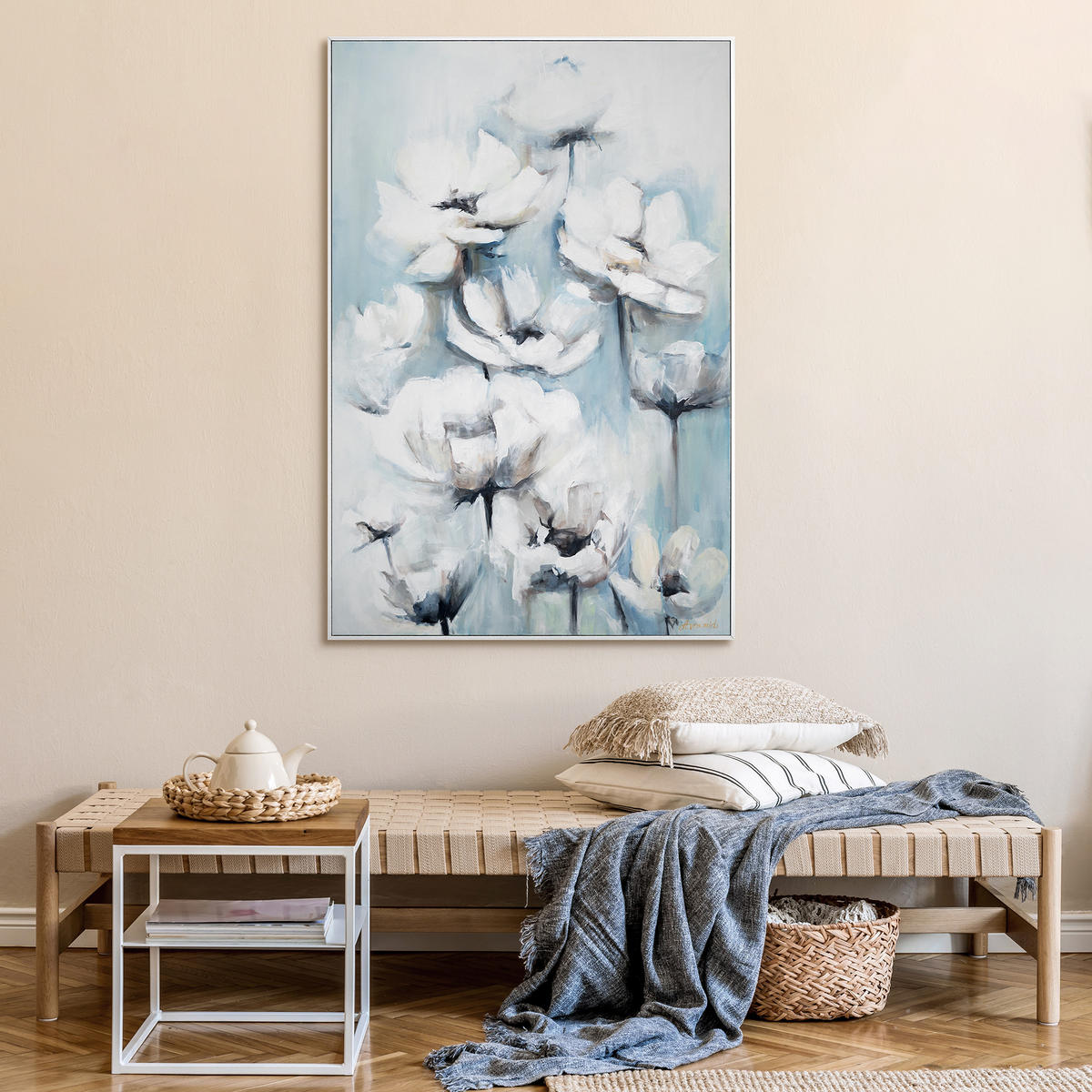 GEMÄLDE Blumige Zärtlichkeit Schattenfugenrahmen Weiß 140x100 cm - Weiß, Holz (140/100cm) - YS-art gallery
