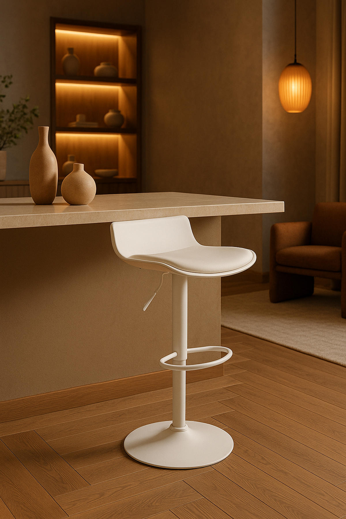 BARHOCKER Averna Kunstleder weiß - Weiß, Kunststoff/Metall (43/94/44cm) - TPFLiving