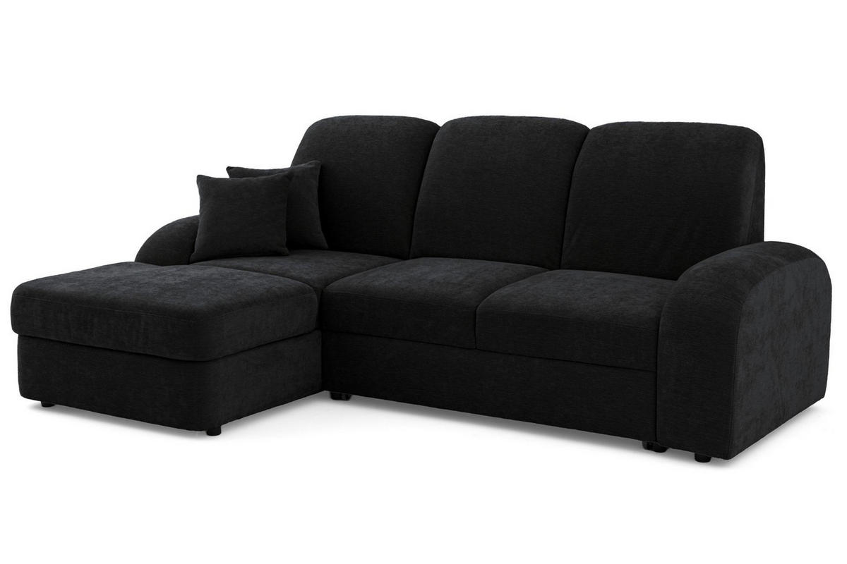 ECKSOFA VIBE S Links mit Schlaffunktion 130x202 Chenille Anthrazit - Anthrazit/Schwarz, Holz/Kunststoff (255/156cm) - Muffo
