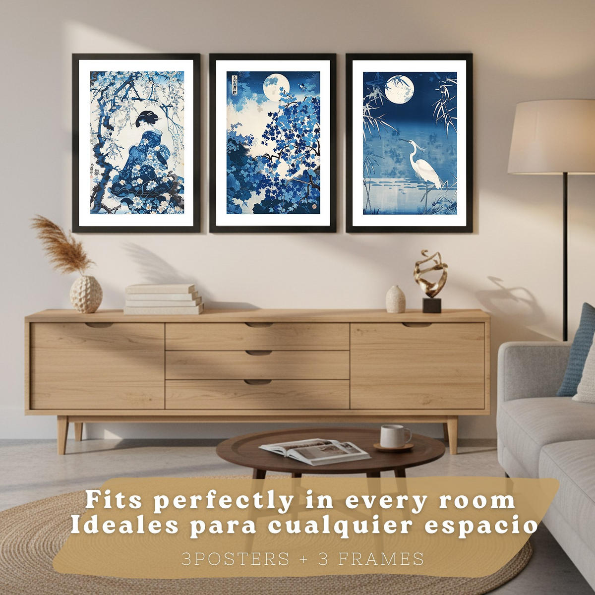 PLAKAT Sada 3 Japonsko A3 Černý rám - černá, papír (29.7/1/42cm) - Nacnic