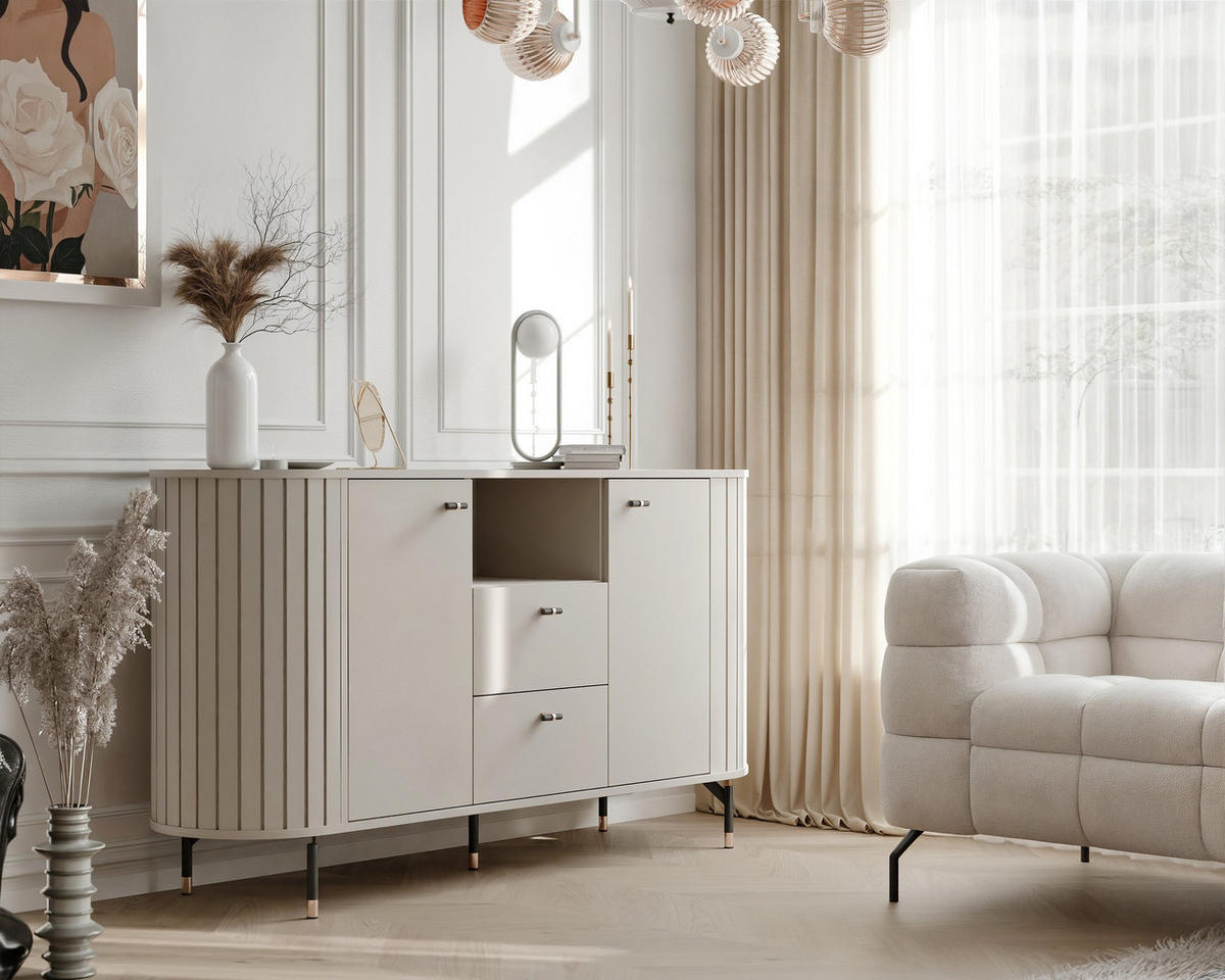 KOMMODE geriffelt, mit Fach, Kaschmir - Kaschmir, Holzwerkstoff (190/81/40cm) - Idohome