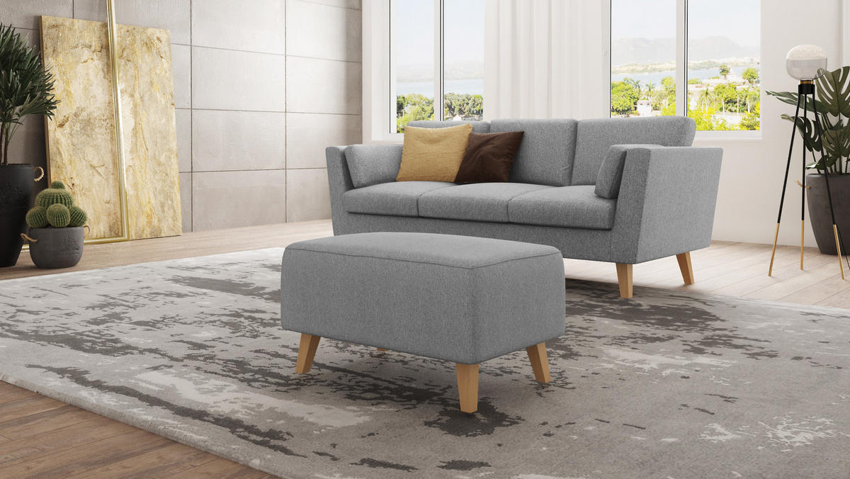 HOCKER Mario Grau Microfaser - Naturfarben/Grau, Buchenholz/Textil (95/51/63cm) - S-Style Möbel