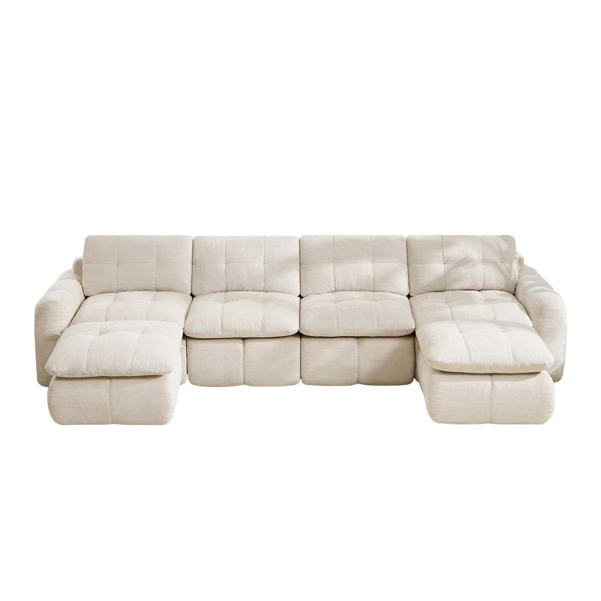 WOHNLANDSCHAFT DE-34464 U-Form mit 2 Ottomanen und Karostepp Beige - Beige, Textil (160/68.5/334cm) - ComfortXL