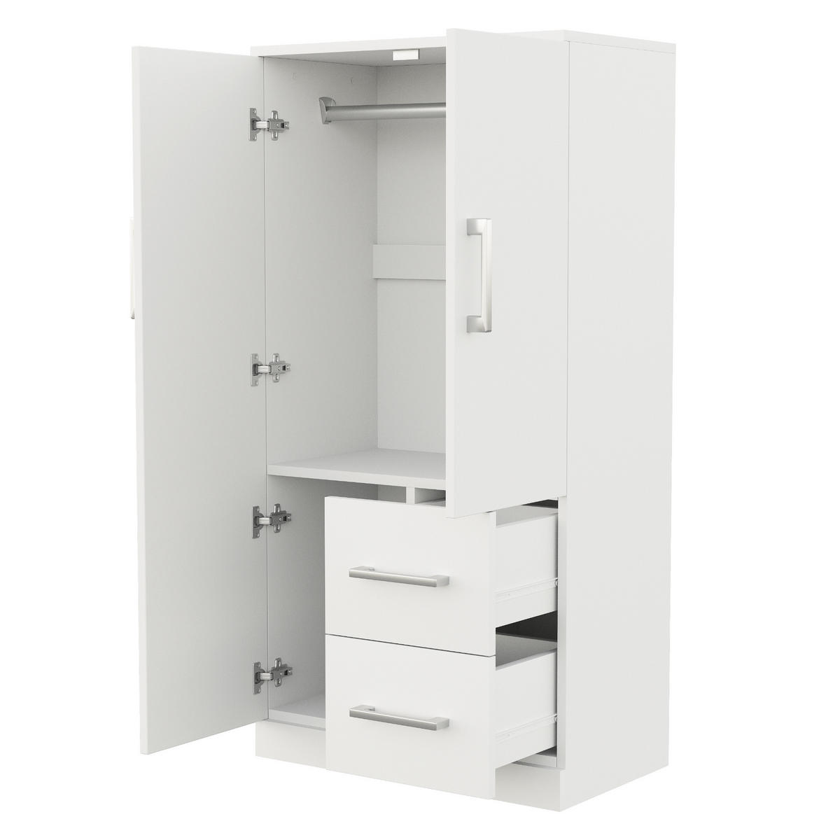 KLEIDERSCHRANK 70x40x135cm 2 Türen Schubladen Weiß - Weiß, Holz (70/135/40cm) - FLIEKS