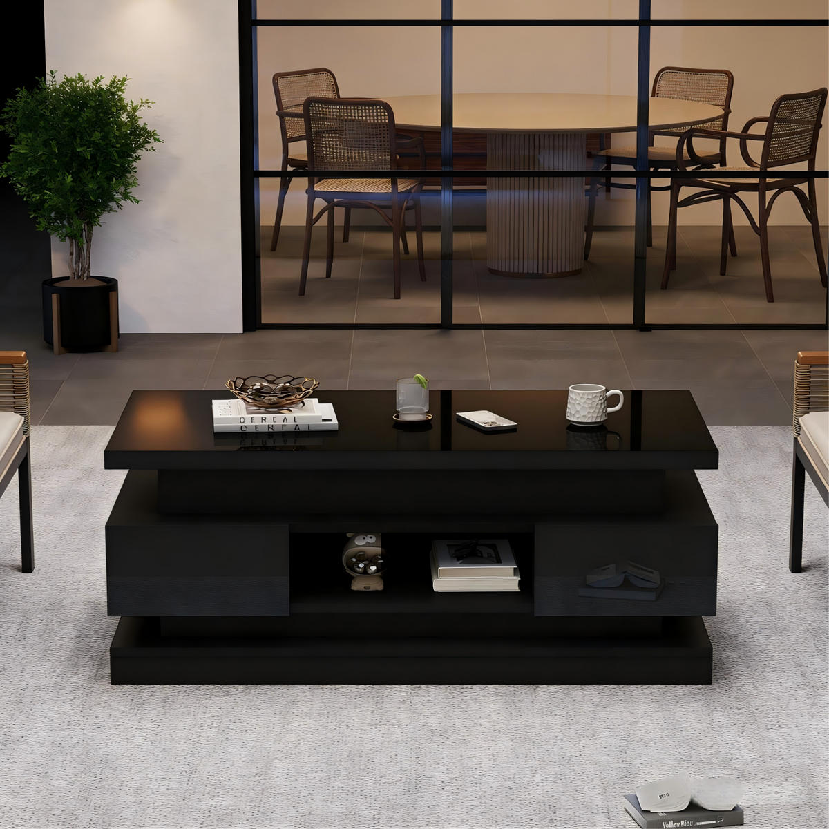 COUCHTISCH 100/50/40 cm Schwarz höhenverstellbar mit LED-Beleuchtung und Stauraum - Schwarz, Holzwerkstoff (100/50/40cm) - OKWISH