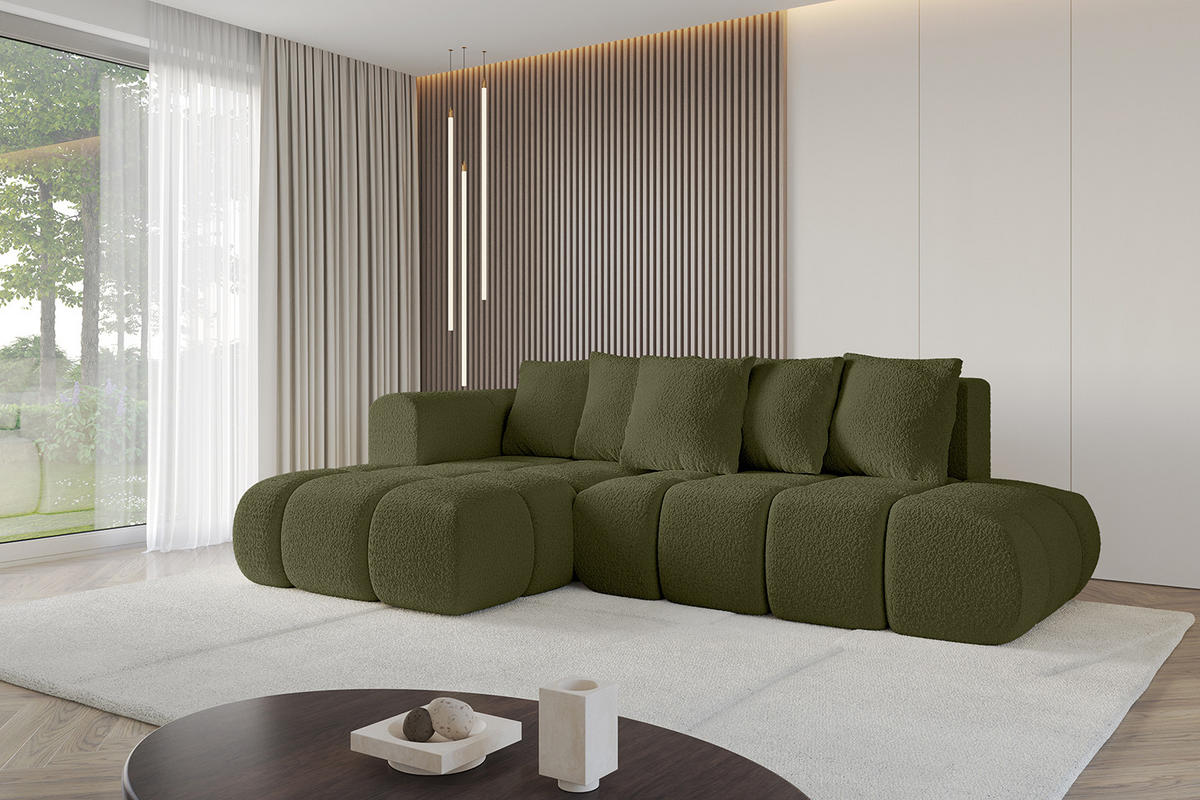 ECKSOFA Ottomane Links CLOUD-L-v1 280x185x90 Grün Bouclé - Grün, Holzwerkstoff/Kunststoff (180/289cm) - ALTDECOR