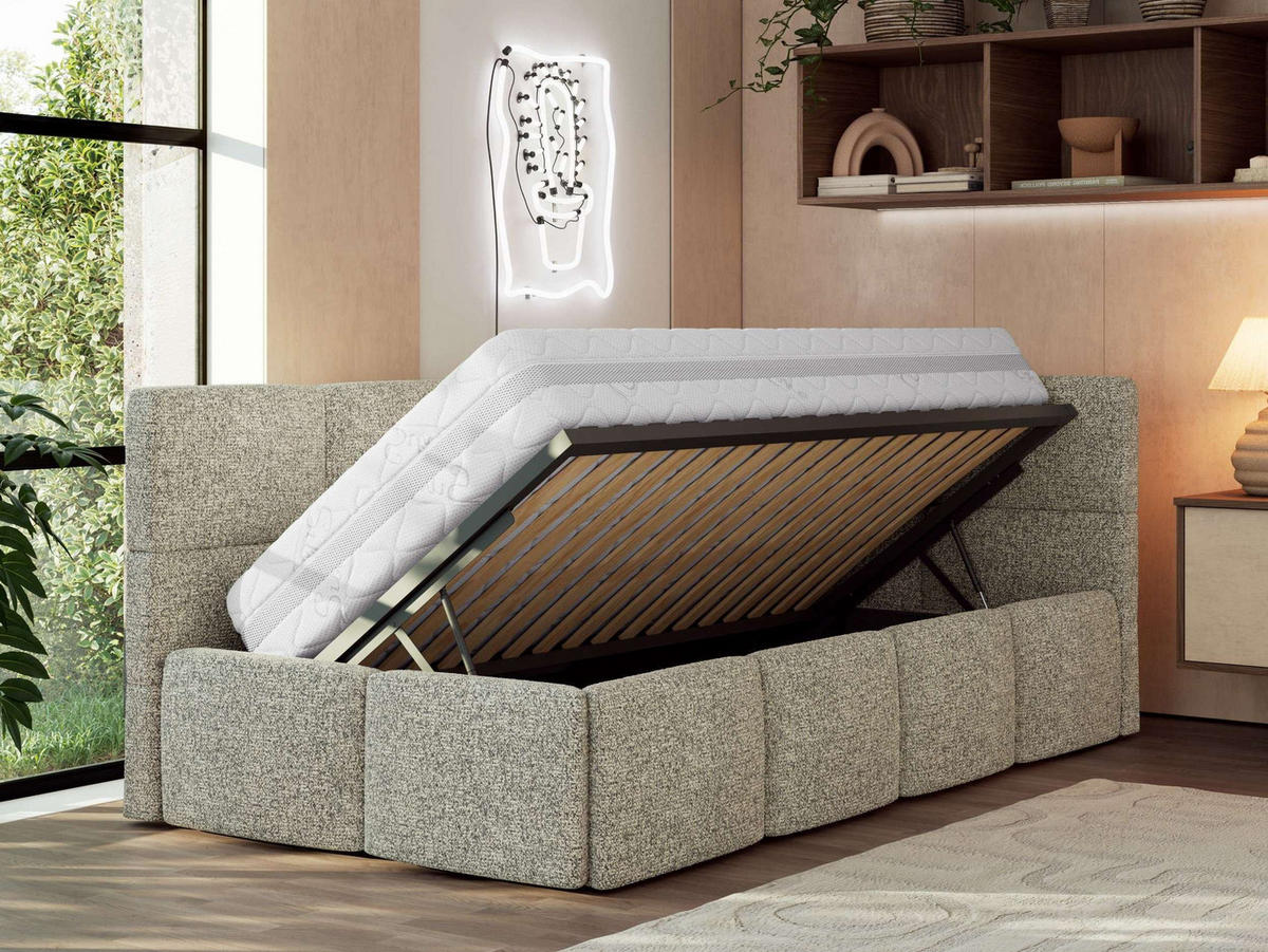 JUGENDBETT ARVO 90/200 - Grau Strukture - Multipocket-Matratze - Rechts Seite - Grau, Textil (90/200cm) - MKS