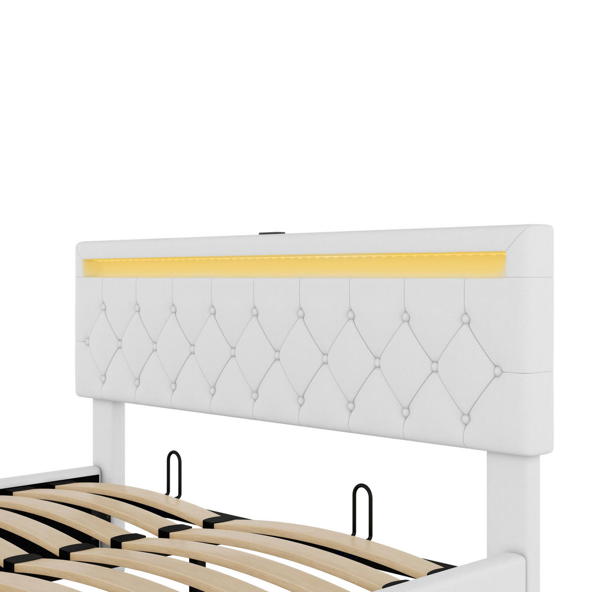 POLSTERBETT aus Leinen 160x200 cm in Weiß mit LED-Beleuchtung & USB-C - Weiß, Textil (160/200cm) - Modfu