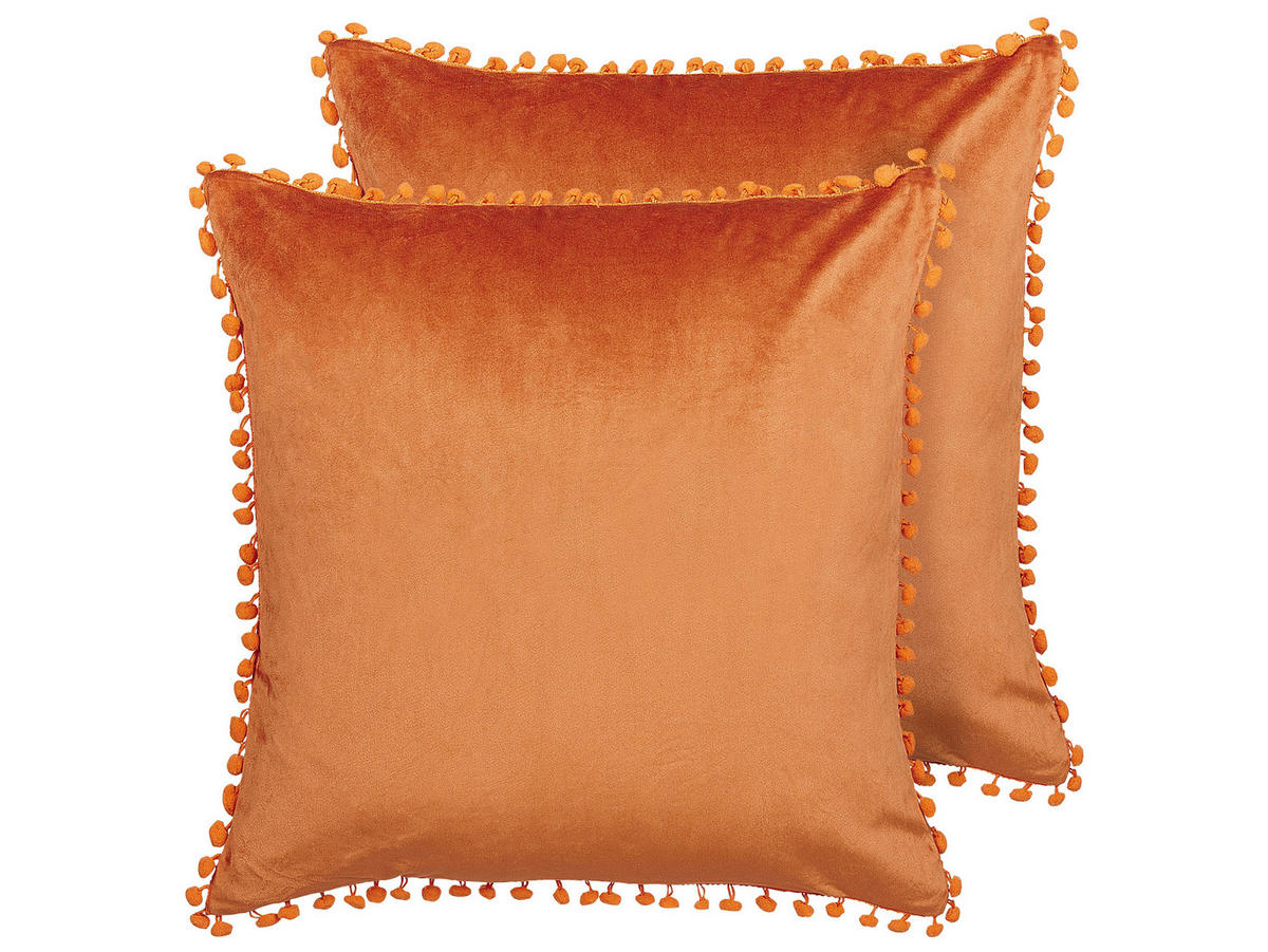 DEKOKISSEN 2er-Set Orange 45/45 cm Aerangis - Orange, Textil (45/45cm) - Beliani