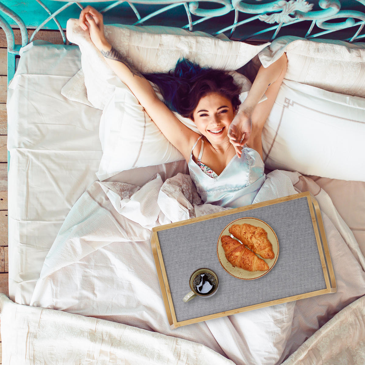 BETTTABLETT - Multicolor, Holz/Textil - Relaxdays