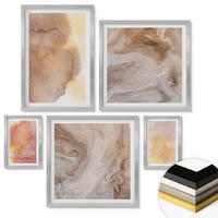 WANDBILDER 5er Set - 50x50 cm & 20x30 cm & 40x60 cm Silberner Rahmen - Warme Aquarellfarben auf Leinwand - Silberfarben, Kunststoff (40/60cm) - ArtPrintCave