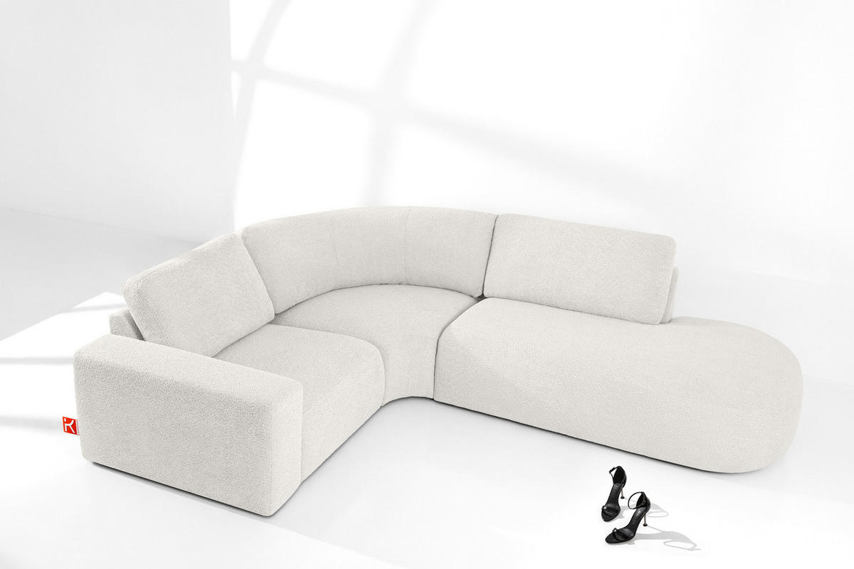 ECKSOFA RECHTS ZUCCO, Ecru - Ecru, Holz/Holzwerkstoff (224/293cm) - KONSIMO®