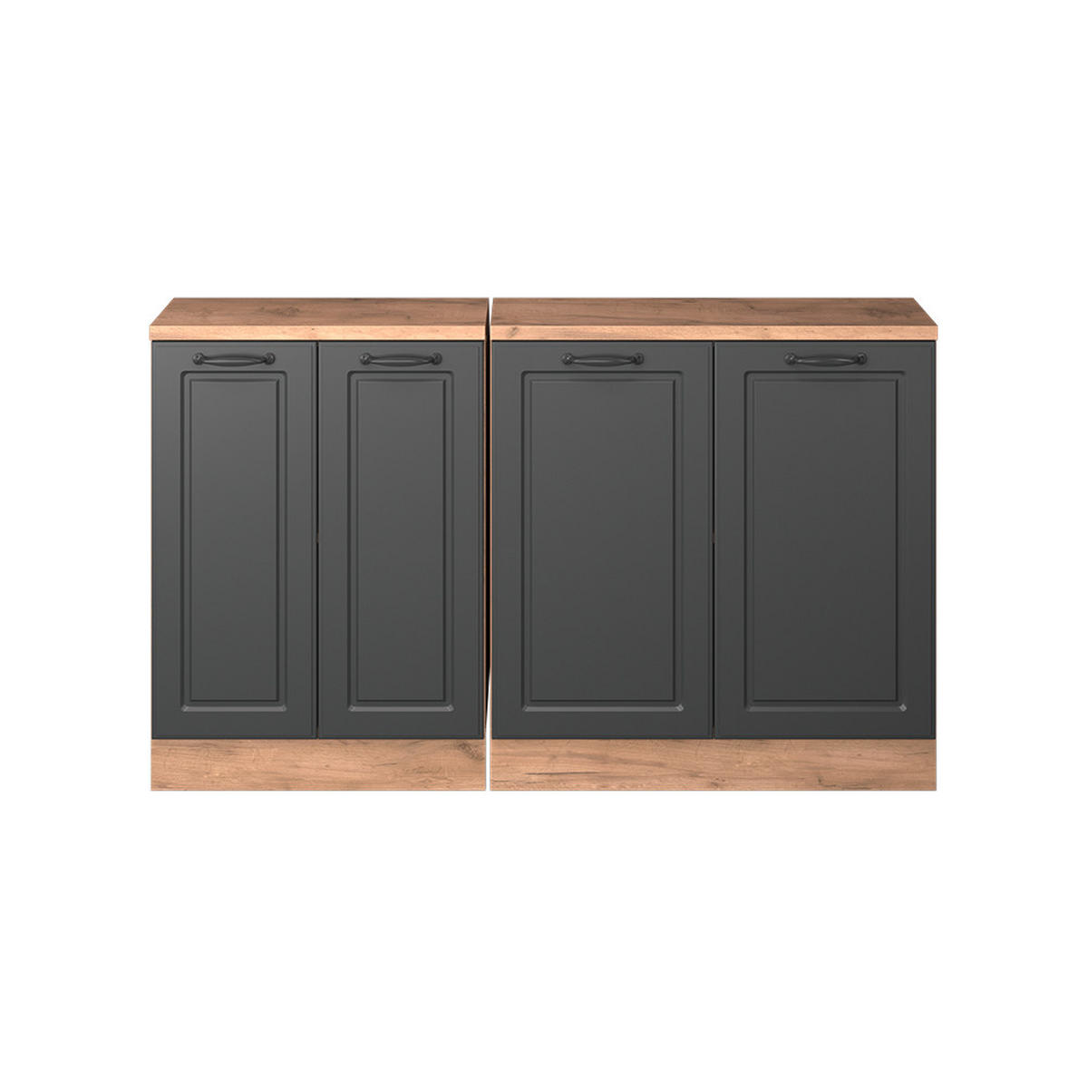 KUHINJSKI ORMAR ZA KOSINE KROVA R-Line Antracit u rustikalnom stilu 140 cm Set od 2 korpusa ormara, dubina 60 cm - hrast medunac/antracit, drvni materijal (140/83.8/60cm) - Vicco