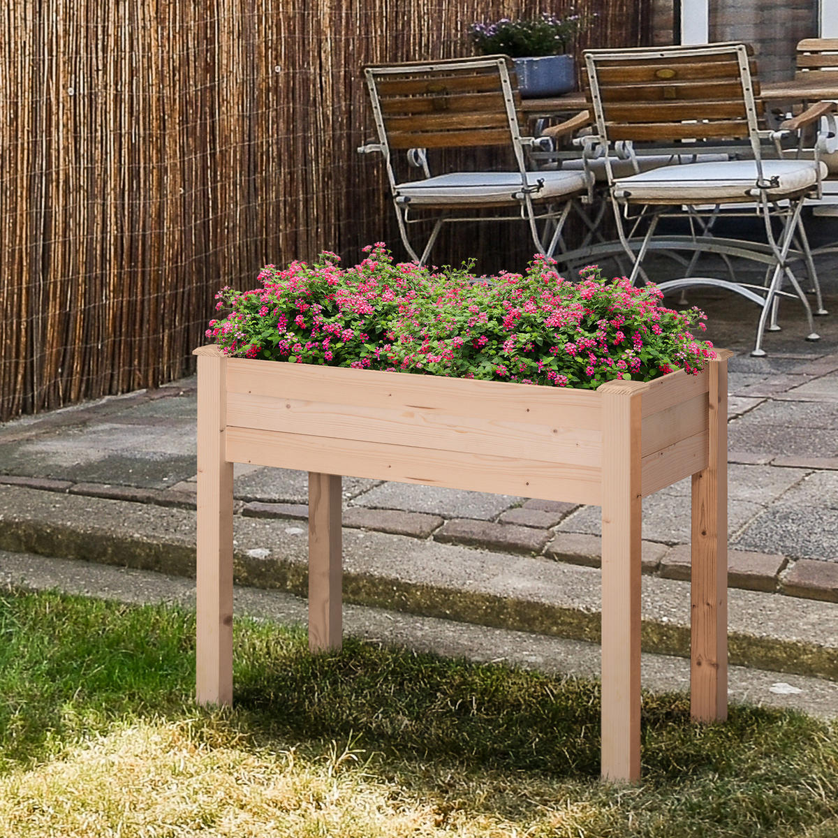 HOCHBEET DE-16034 mit Ablagefläche und Drainage Naturholz - Naturfarben, Holzwerkstoff (218.44/193.04/116.84cm) - ComfortXL