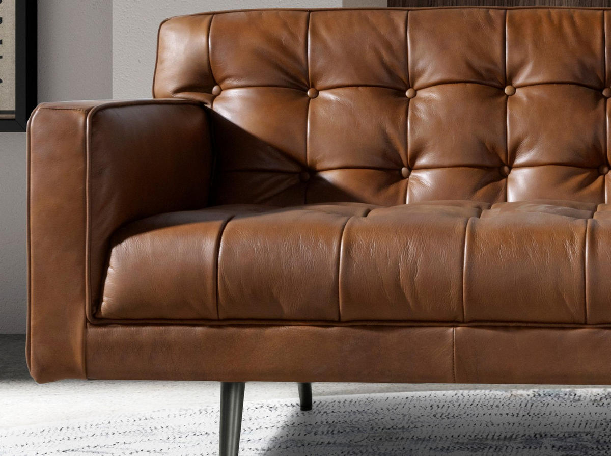 CHESTERFIELD-SOFA Klassisch Dunkelbraun Dunkler Stahl 180/79/70 cm - Braun, Leder/Metall (180/70/79cm) - ANGEL CERDA
