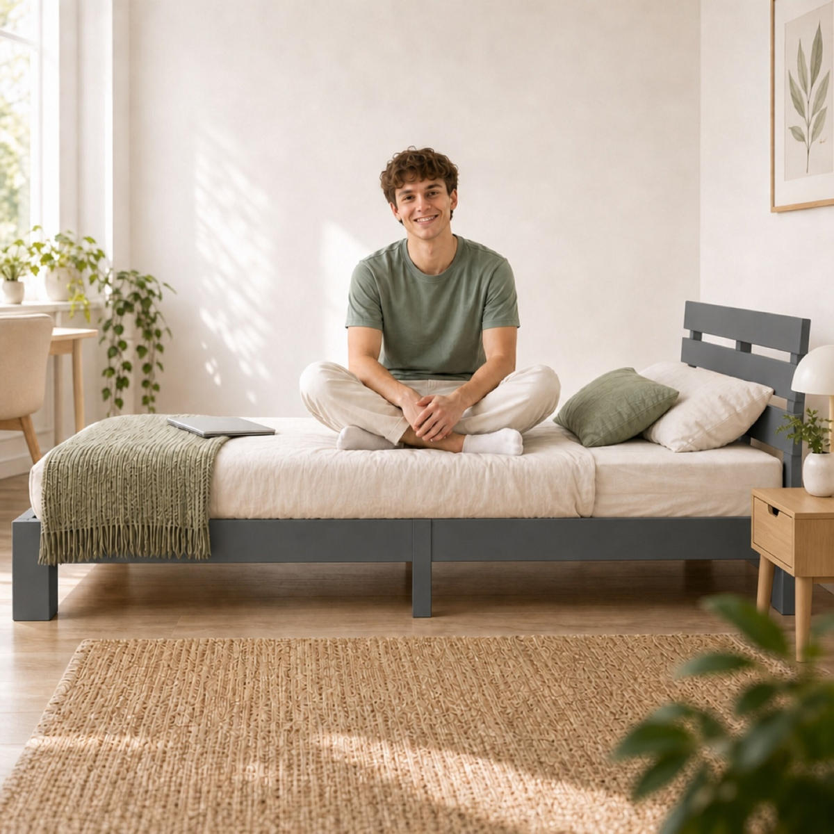 BETT Grau Massivholz Kiefer mit Lattenrost 90x200 cm - Anthrazit, Holz - Relaxdays