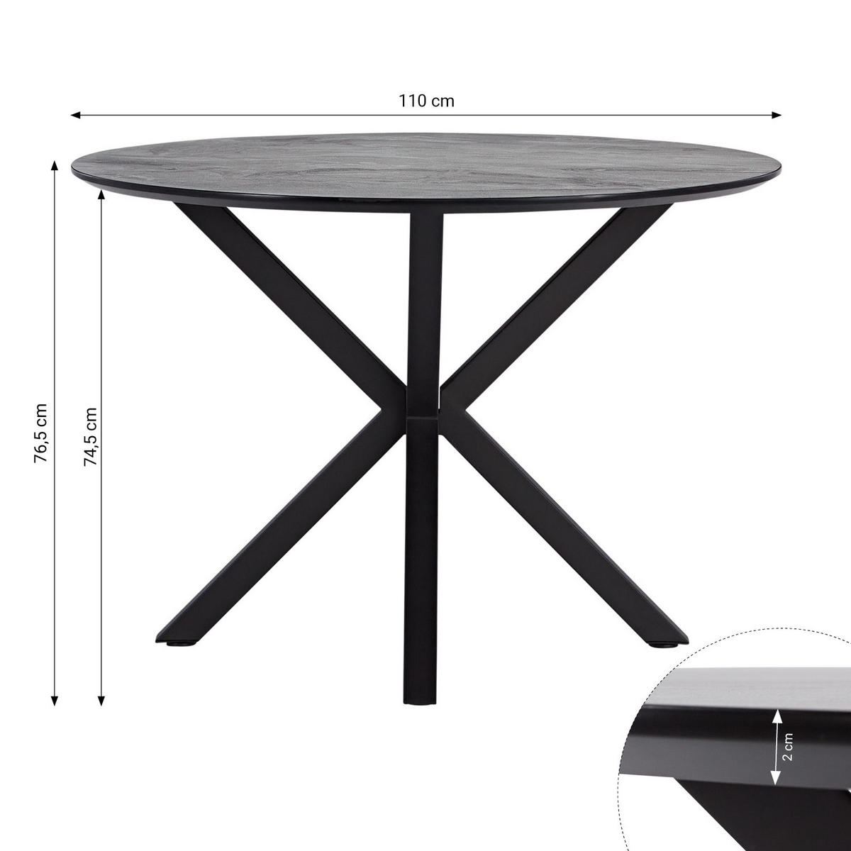 TISCHGRUPPE rund grau schwarz mit 2 Stühle Grau - Schwarz/Grau, Textil/Metall (110/77/110cm) - Homestyle4u