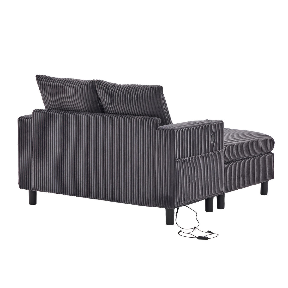CHAISELONGUE 2-Sitzer Cord Dunkelgrau mit LED, USB und Getränkehalter - Dunkelgrau, Holzwerkstoff/Kunststoff (128/85/142cm) - WISHDOR