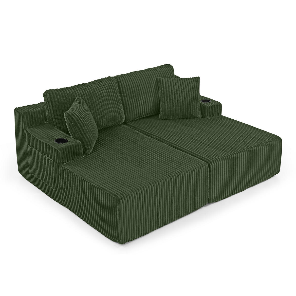 SCHLAFSOFA mit Getränkehalter, Seitentasche und abnehmbaren Kissen aus Schaumstoff, Grün - Grün, Kunststoff (186/78/154cm) - Redom